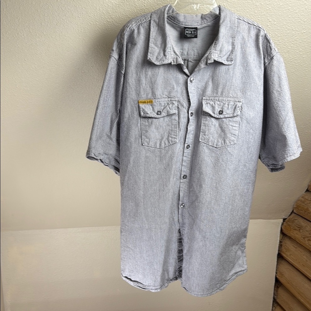 PRSN BLU Black/White Striped SS Button-Up Shirt, Size 4X